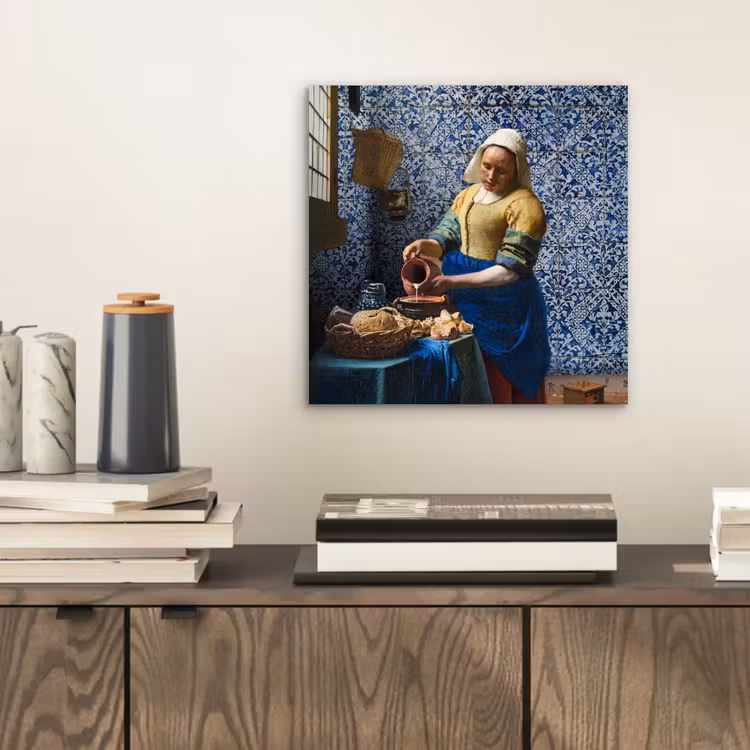 Melkmeisje - Delfts Blauw - Vermeer - Schilderij - Oude meesters aluminium wit klein -sfeer1