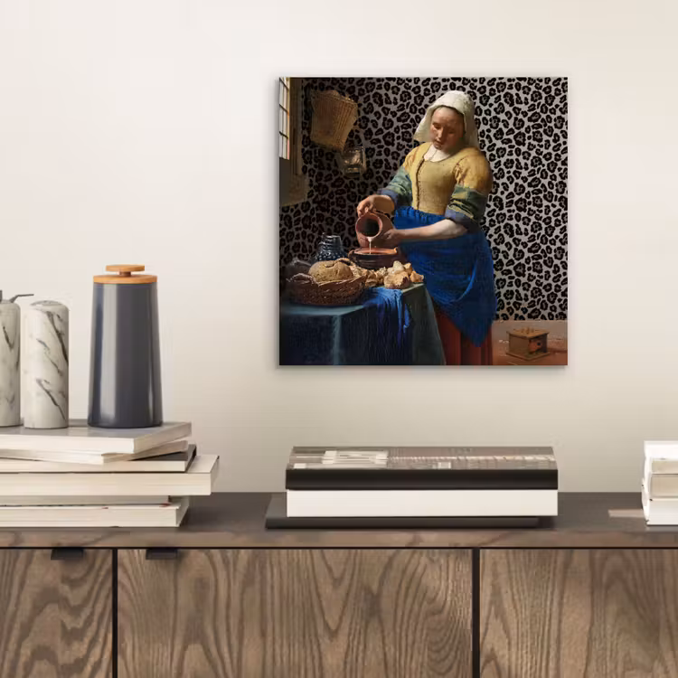 Melkmeisje - Kunst - Panterprint - Vermeer - Schilderij - Oude meesters aluminium wit klein -sfeer1