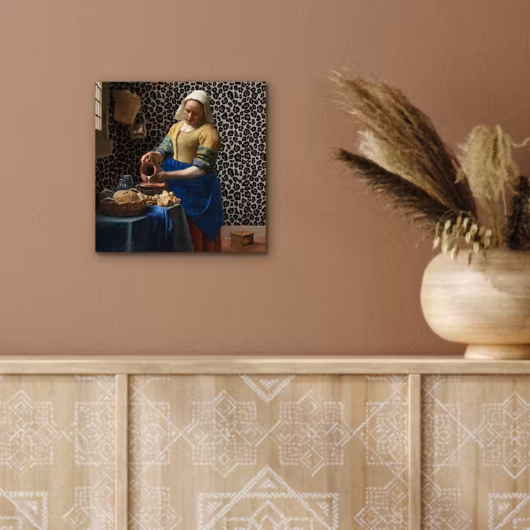 Melkmeisje - Kunst - Panterprint - Vermeer - Schilderij - Oude meesters aluminium wit klein -sfeer4