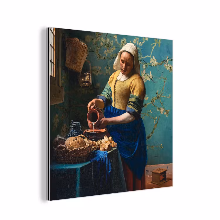 Melkmeisje - Amandelbloesem - Van Gogh - Vermeer - Schilderij - Oude meesters aluminium wit klein -3d