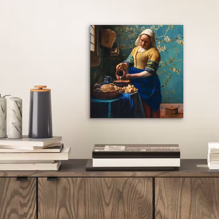 Melkmeisje - Amandelbloesem - Van Gogh - Vermeer - Schilderij - Oude meesters aluminium wit klein -sfeer1