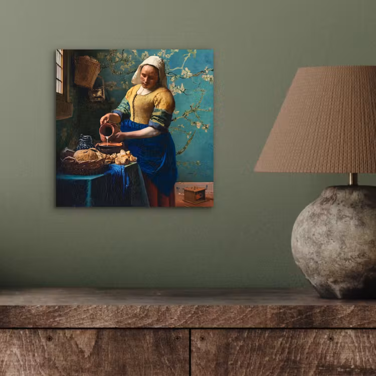 Melkmeisje - Amandelbloesem - Van Gogh - Vermeer - Schilderij - Oude meesters aluminium wit klein -sfeer2