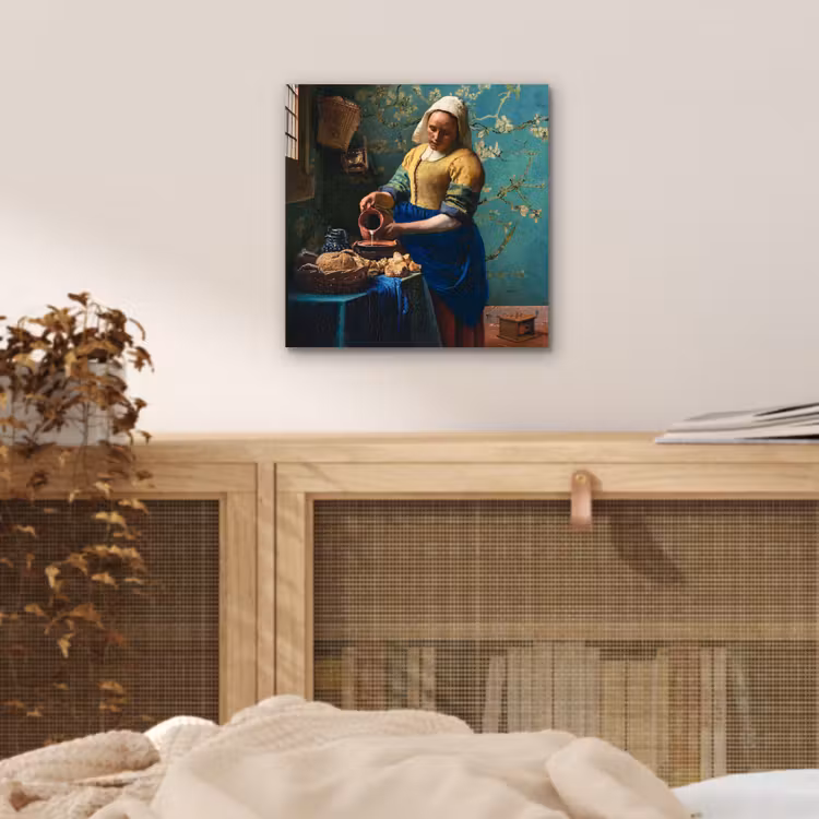 Melkmeisje - Amandelbloesem - Van Gogh - Vermeer - Schilderij - Oude meesters aluminium wit klein -sfeer3