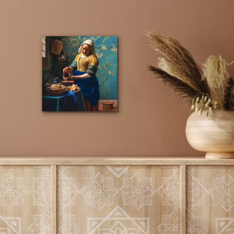 Melkmeisje - Amandelbloesem - Van Gogh - Vermeer - Schilderij - Oude meesters aluminium wit klein -sfeer4