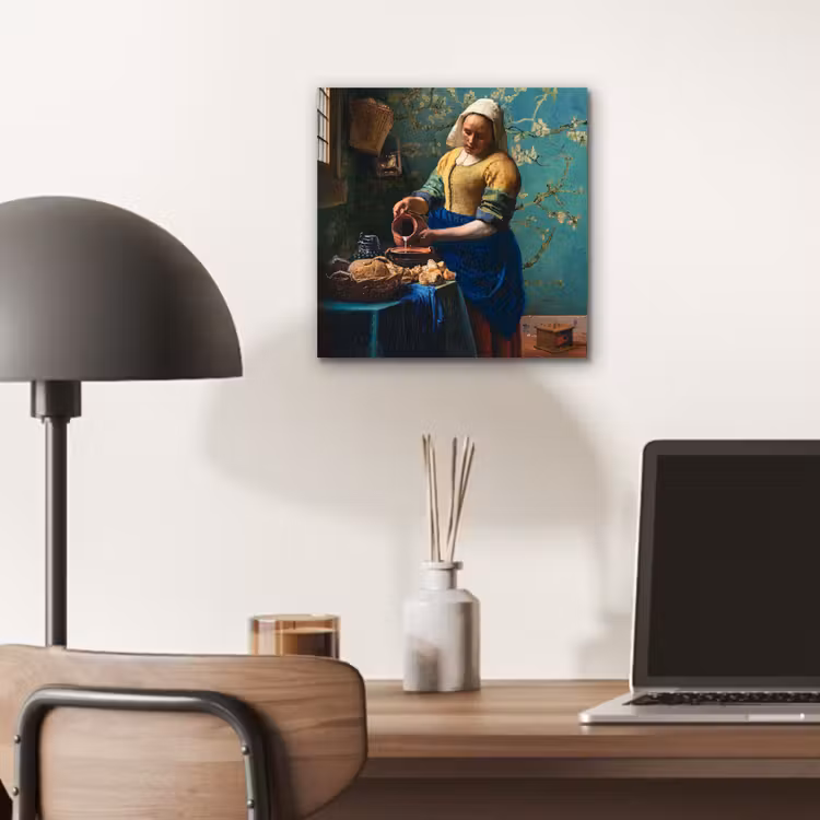 Melkmeisje - Amandelbloesem - Van Gogh - Vermeer - Schilderij - Oude meesters aluminium wit klein -sfeer5