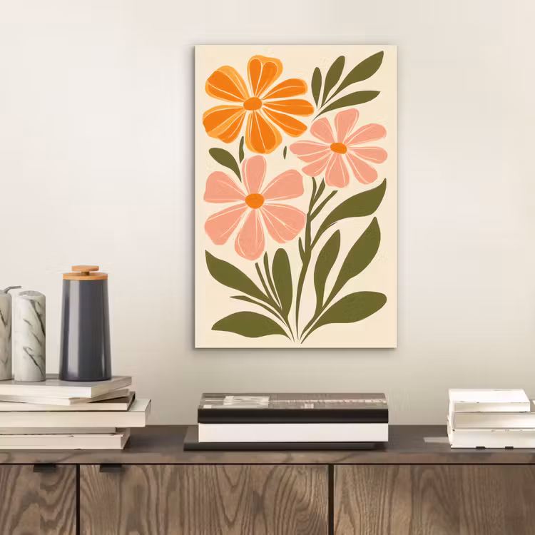 Minimalistisch - Bloemen - Bladeren - Roze aluminium wit klein -sfeer1