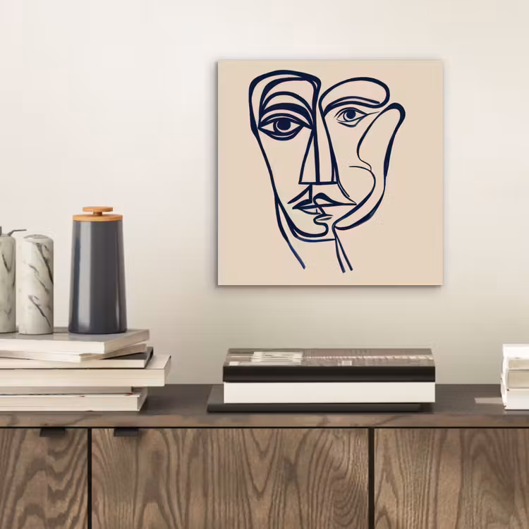 Minimalistisch - Lijnillustratie - Beige - Donkerblauw aluminium wit klein -sfeer1