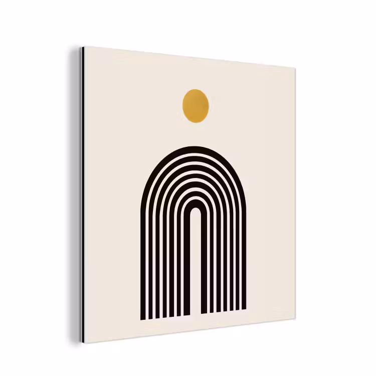 Minimalistisch - Zwarte boog - Gouden cirkel aluminium wit klein -3d