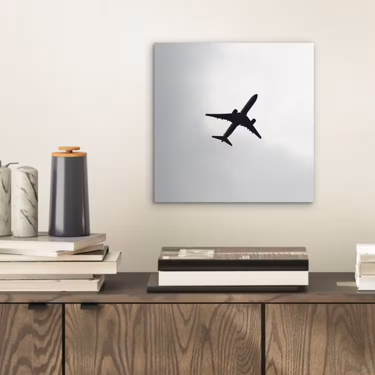 Minimalistisch - Silhouet - Zwart - Vliegtuig aluminium wit klein -sfeer1