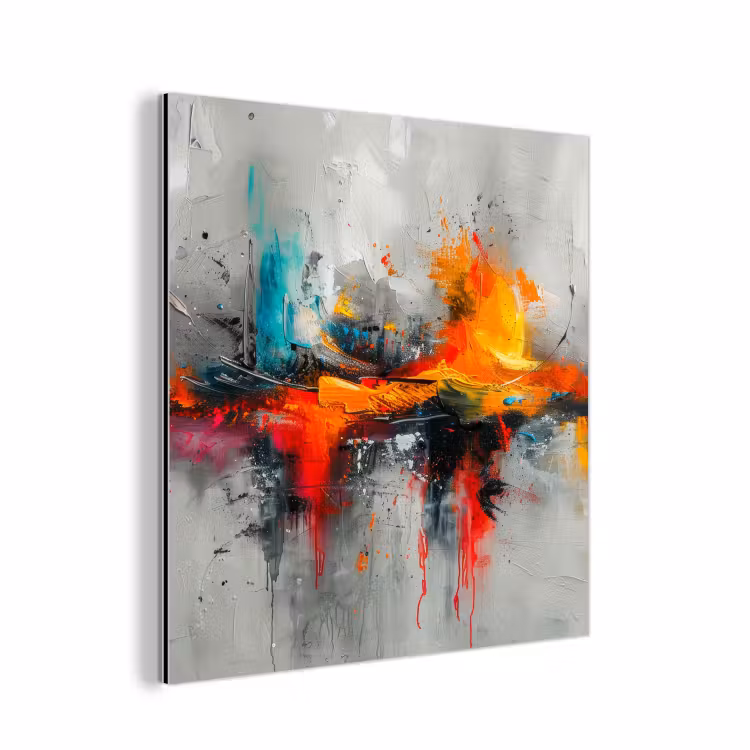 Moderne kunst - Oranje - Grijs - Abstract aluminium wit klein -3d