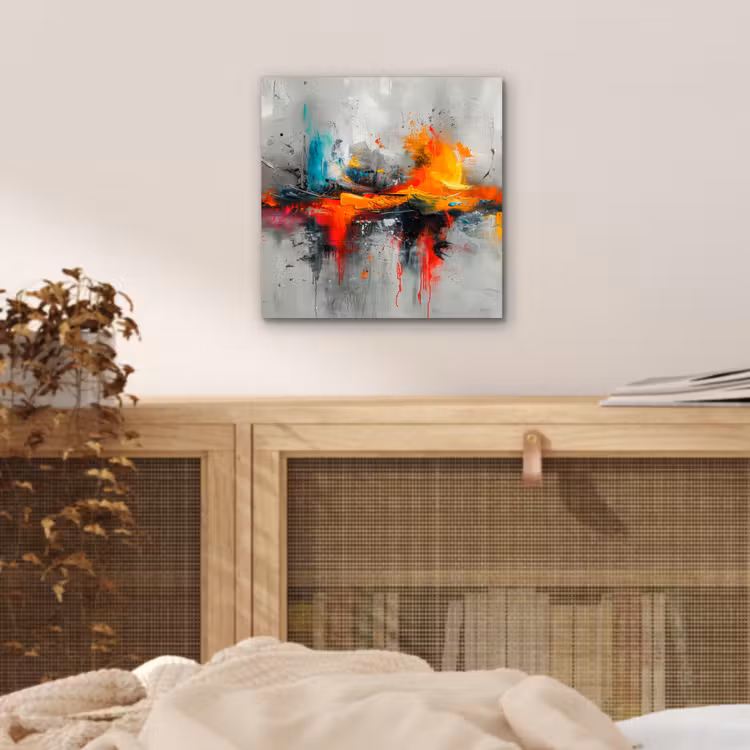 Moderne kunst - Oranje - Grijs - Abstract aluminium wit klein -sfeer3