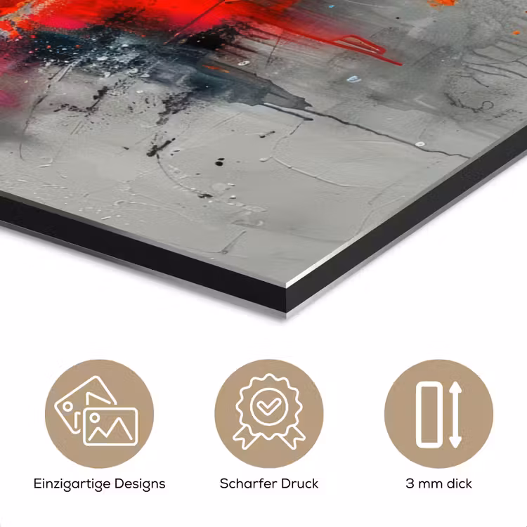 Moderne kunst - Oranje - Grijs - Abstract aluminium wit klein -closeup_DE