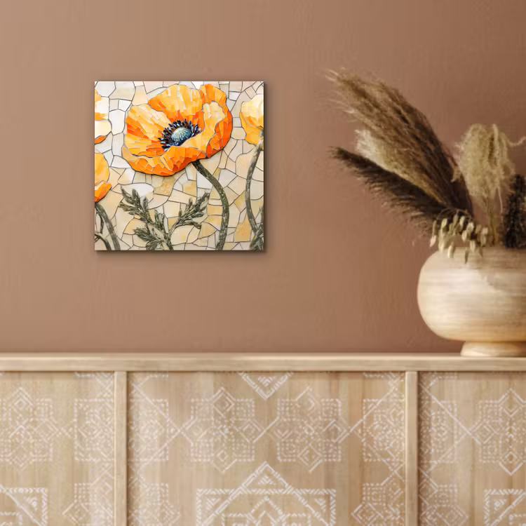 Klaprozen - Oranje - Mozaïek - Bladeren aluminium wit klein -sfeer4