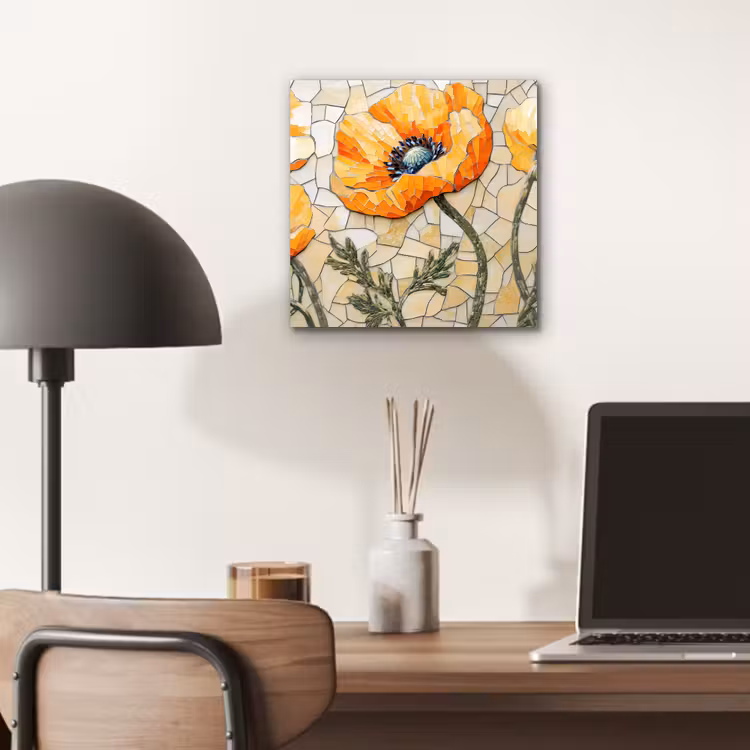 Klaprozen - Oranje - Mozaïek - Bladeren aluminium wit klein -sfeer5