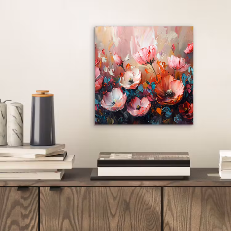 Klaprozen - Roze - Bloemen - Botanisch - Kunst aluminium wit klein -sfeer1