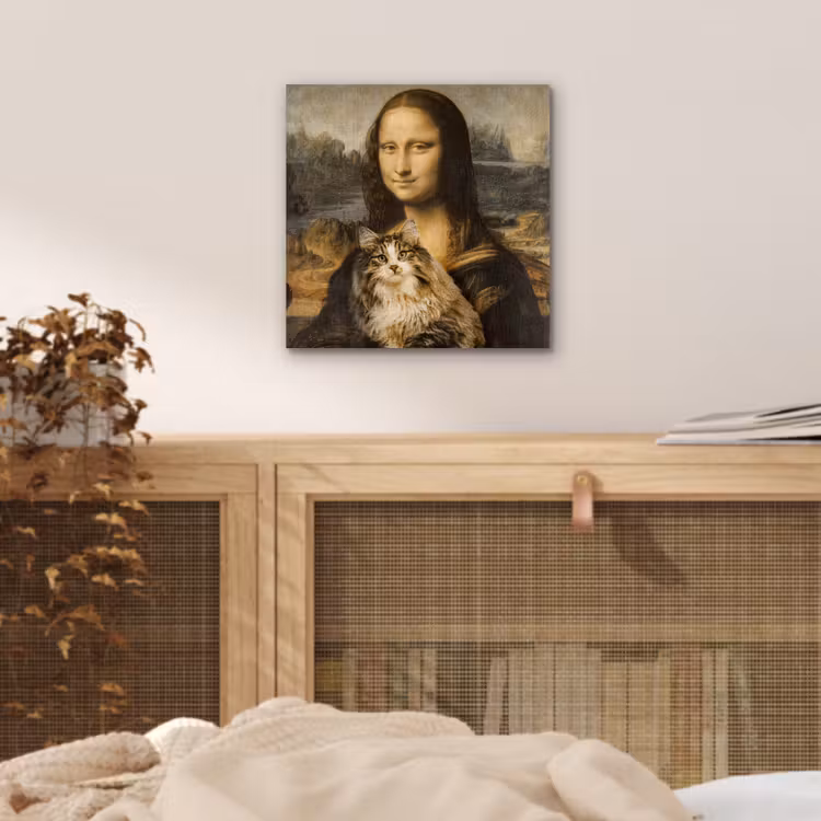 Mona Lisa - Kat - Leonardo da Vinci - Vintage - Kunstwerk - Oude meesters - Schilderij aluminium wit klein -sfeer3