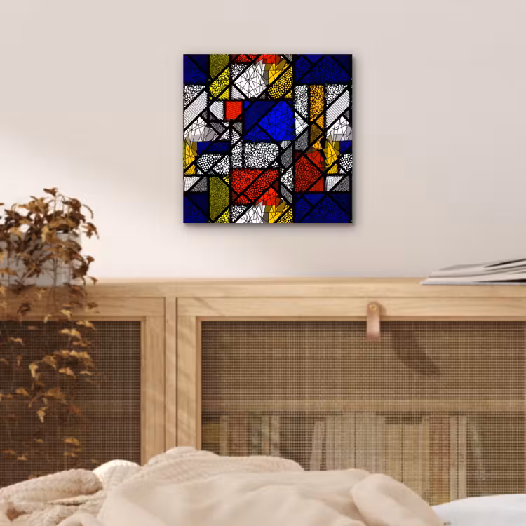 Mondriaan - Glas in lood - Oude Meesters - Kunstwerk - Abstract - Schilderij aluminium wit klein -sfeer3