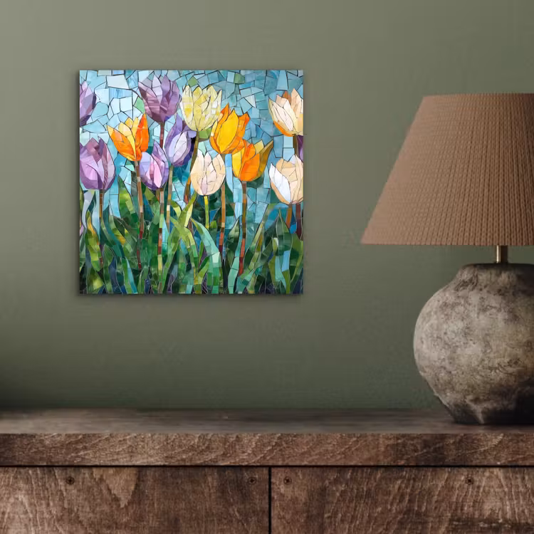 Mozaïek - Veld - Tulpen - Kleurrijk aluminium wit klein -sfeer2