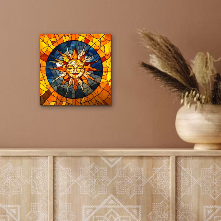 Mozaïek - Zon - Geel - Cirkel aluminium wit klein -sfeer4