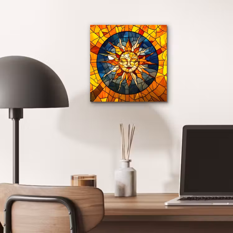 Mozaïek - Zon - Geel - Cirkel aluminium wit klein -sfeer5