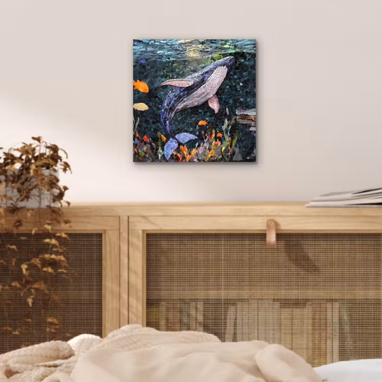 Mozaïek - Walvis - Koraal - Water aluminium wit klein -sfeer3