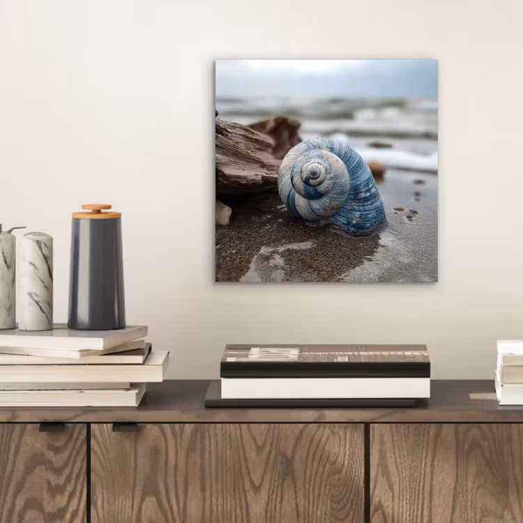 Schelp - Strand - Blauw - Zee aluminium wit klein -sfeer1