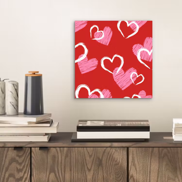Patroon - Hartjes - Roze - Valentijn aluminium wit klein -sfeer1