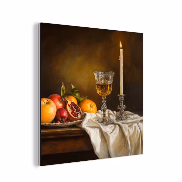 Fruit - Stilleven - Wijn - Kaars aluminium wit klein -3d
