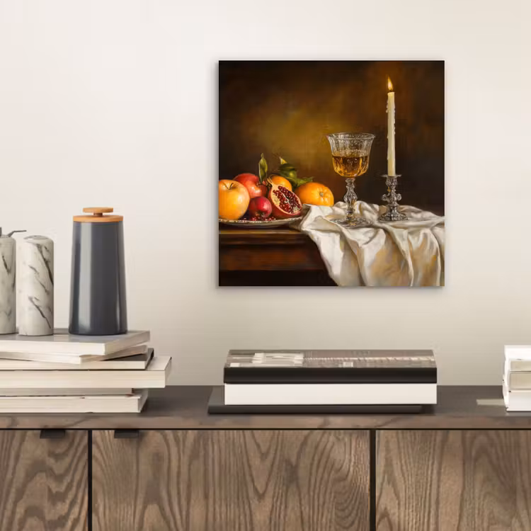 Fruit - Stilleven - Wijn - Kaars aluminium wit klein -sfeer1