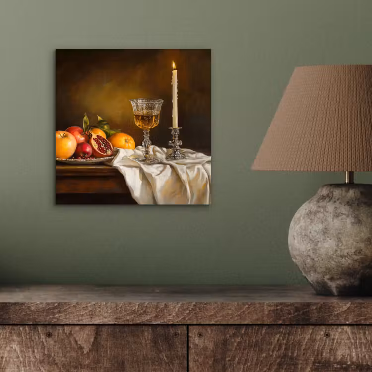 Fruit - Stilleven - Wijn - Kaars aluminium wit klein -sfeer2