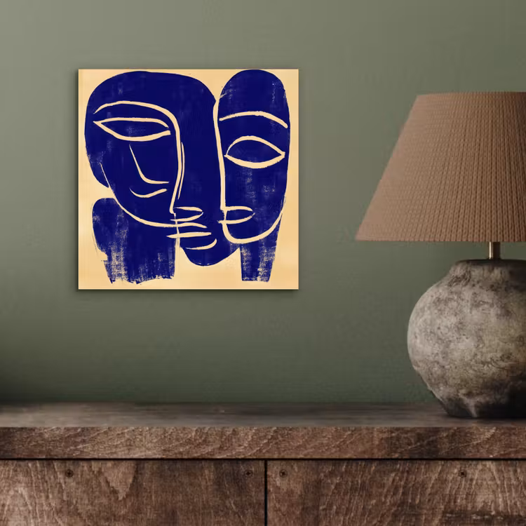 Okergeel - Blauw - Eenvoudige lijnen aluminium wit klein -sfeer2