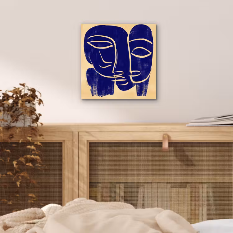 Okergeel - Blauw - Eenvoudige lijnen aluminium wit klein -sfeer3