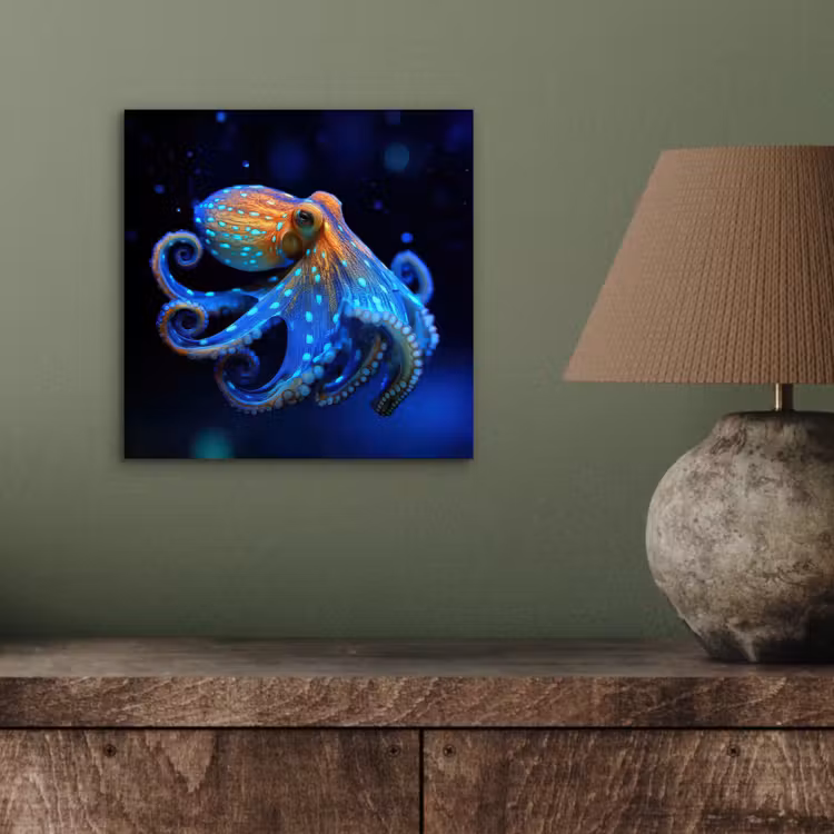 Octopus - Stippen - Blauw - Zee aluminium wit klein -sfeer2
