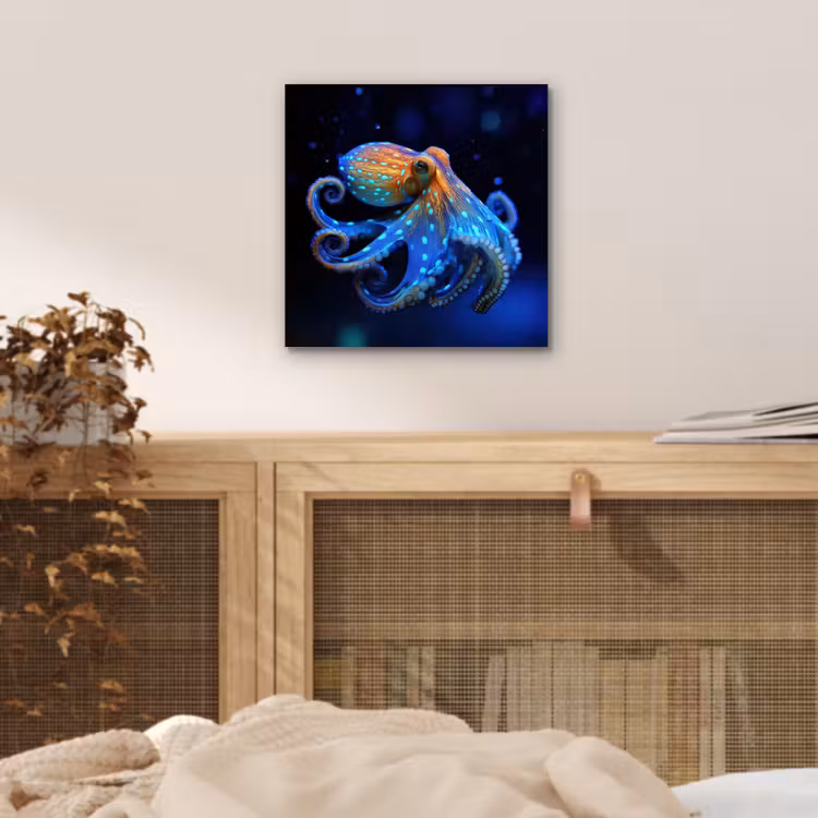 Octopus - Stippen - Blauw - Zee aluminium wit klein -sfeer3