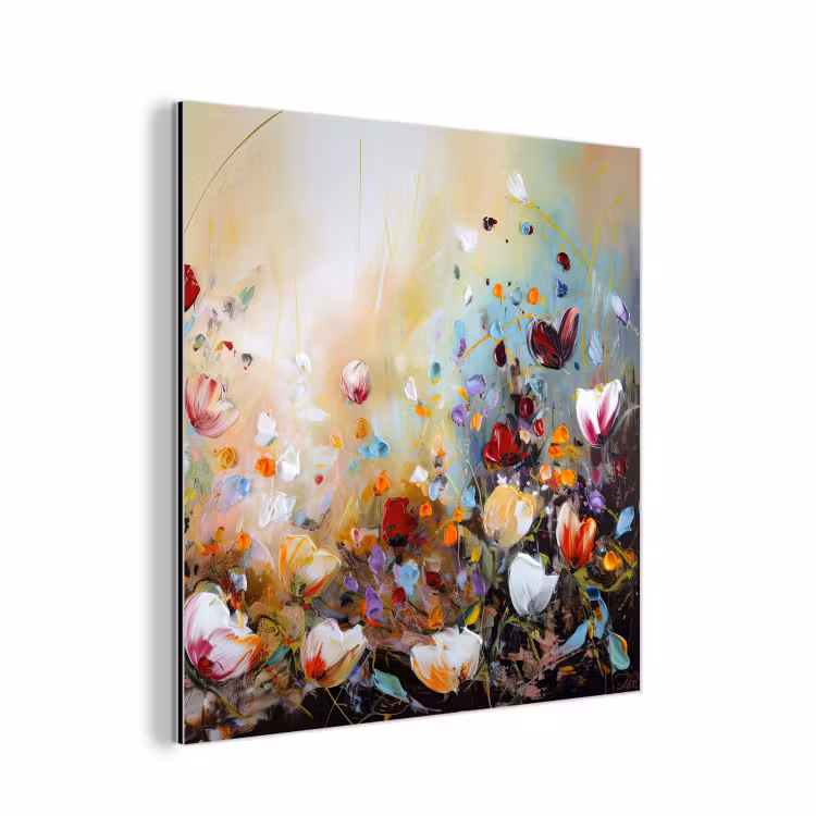 Olieverf - Bloemen - Kleurrijk - Natuur aluminium wit klein -3d
