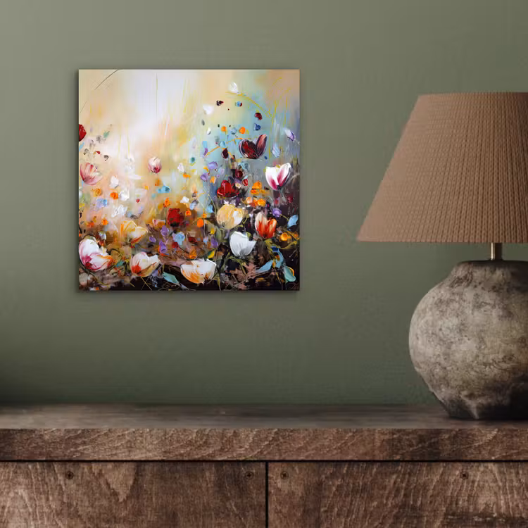 Olieverf - Bloemen - Kleurrijk - Natuur aluminium wit klein -sfeer2