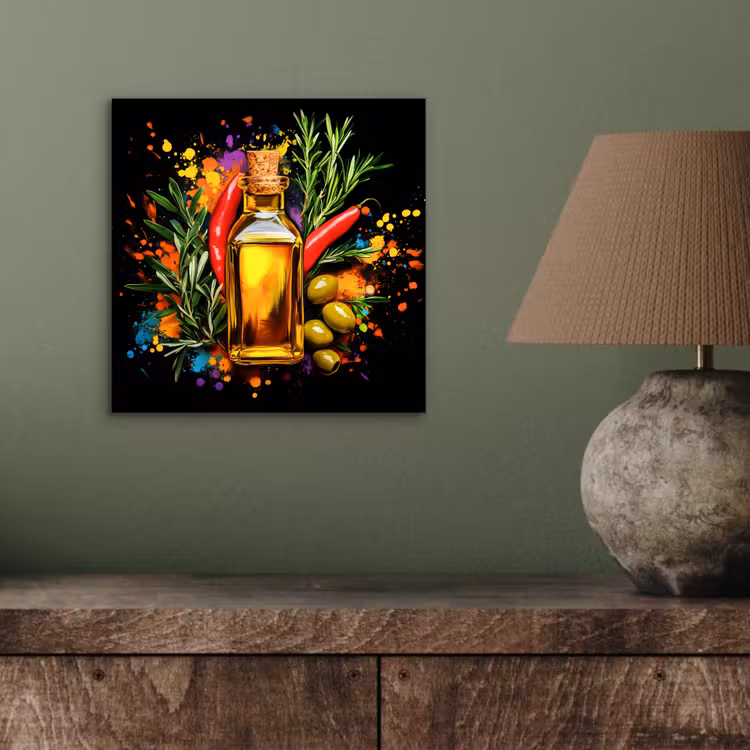 Olijfolie - Graffiti - Peper - Olijven - Modern aluminium wit klein -sfeer2