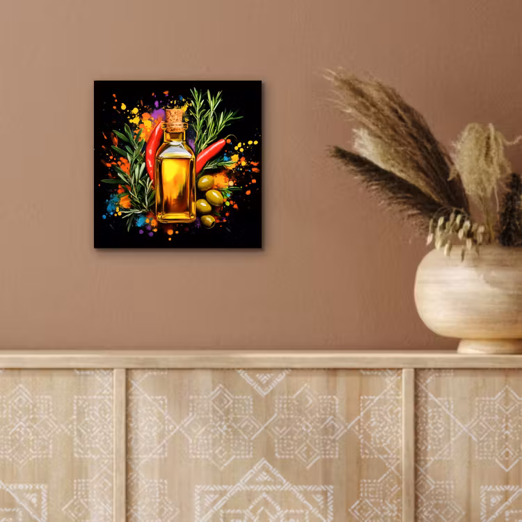 Olijfolie - Graffiti - Peper - Olijven - Modern aluminium wit klein -sfeer4