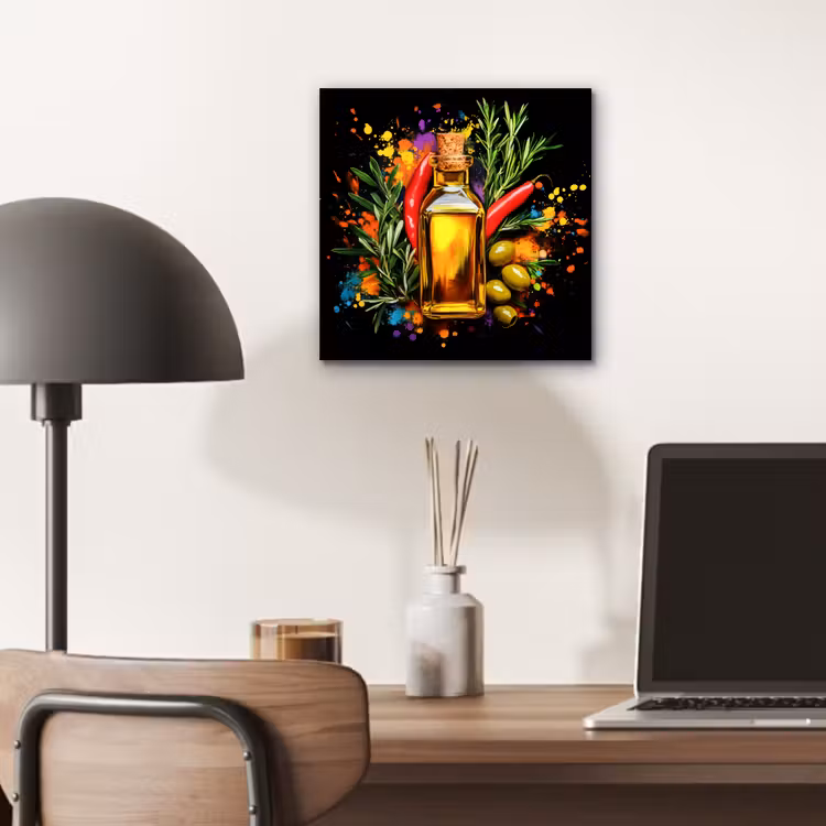 Olijfolie - Graffiti - Peper - Olijven - Modern aluminium wit klein -sfeer5