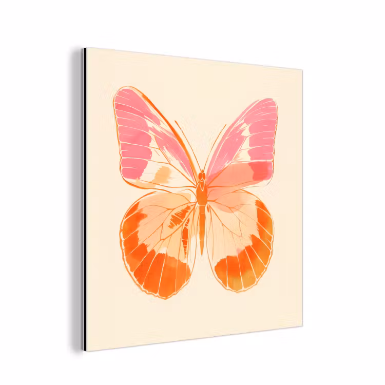 Oranje - Vlinder - Minimalistisch aluminium wit klein -3d
