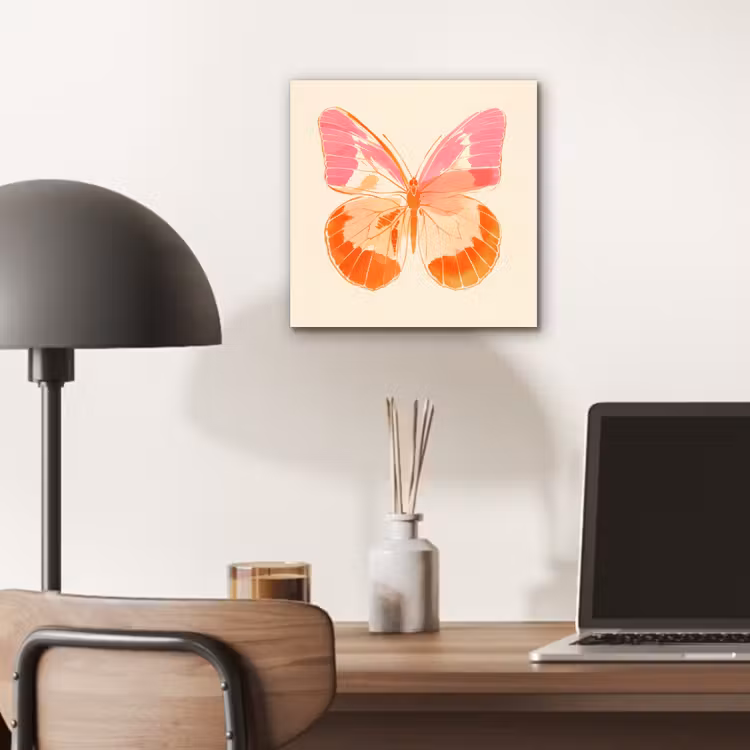 Oranje - Vlinder - Minimalistisch aluminium wit klein -sfeer5
