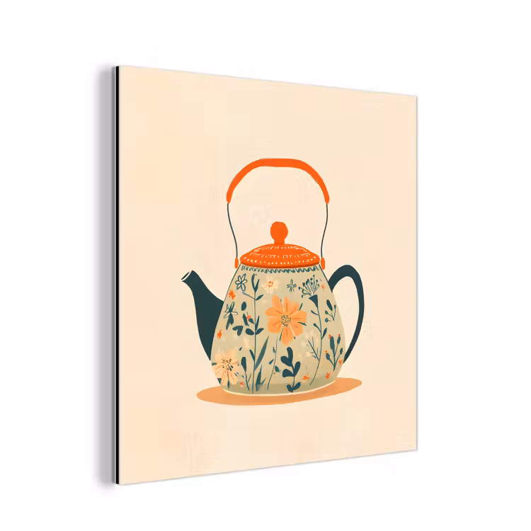 Oranje - Theepot - Bloemen - Bladeren aluminium wit klein -3d