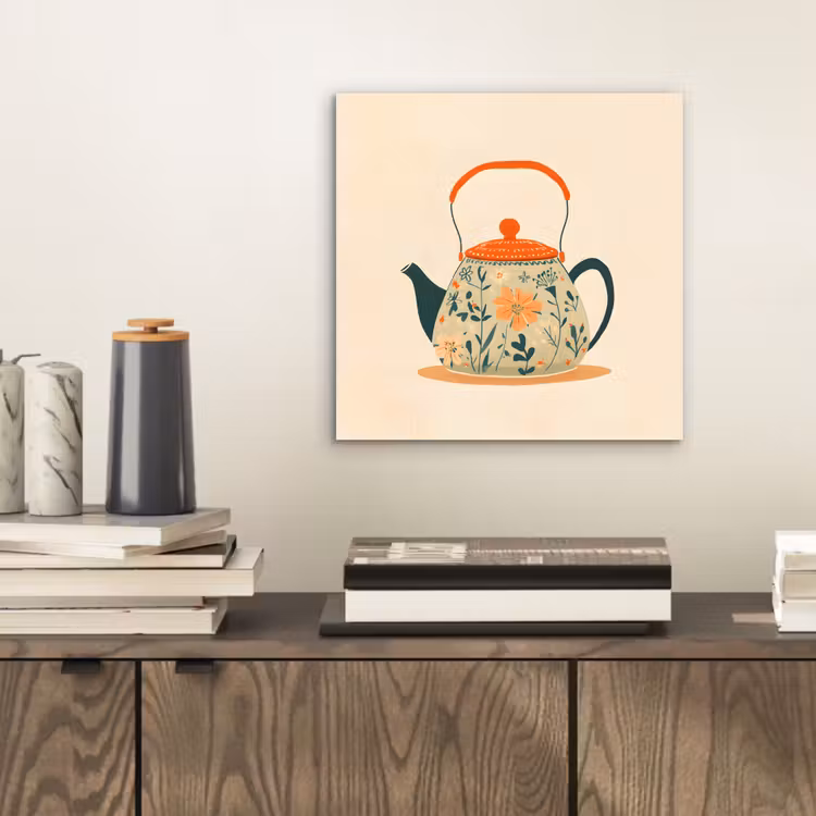Oranje - Theepot - Bloemen - Bladeren aluminium wit klein -sfeer1