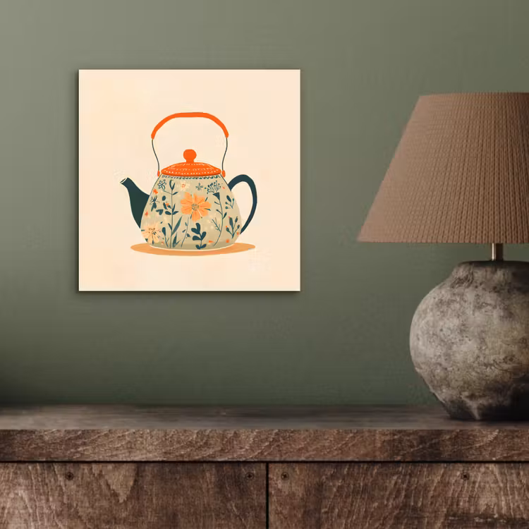Oranje - Theepot - Bloemen - Bladeren aluminium wit klein -sfeer2