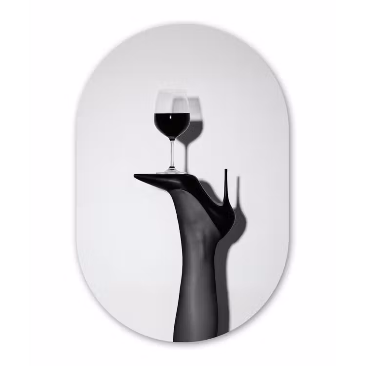 Hak - Wijn - Minimalistisch - Zwart Wandcirkel Ovaal Aluminium middel -3d