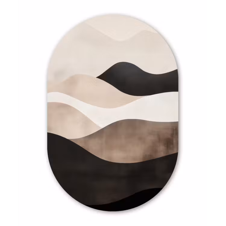 Abstract - Landschap - Golven - Crèmekleur Wandcirkel Ovaal Aluminium middel -3d