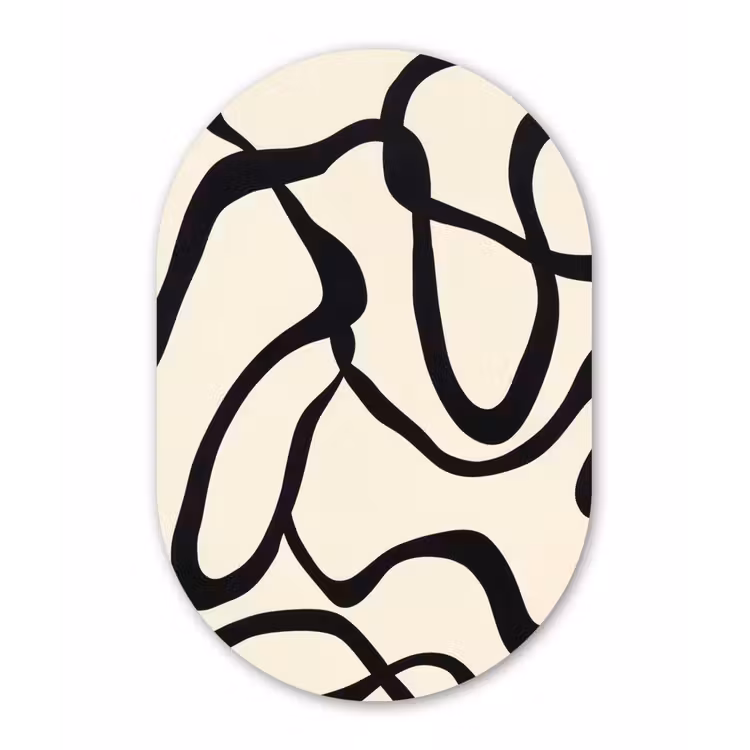 Abstract - Lijnen - Modern - Beige Wandcirkel Ovaal Aluminium middel -3d
