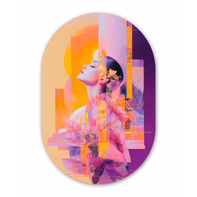 Abstract - Portret - Vrouw - Kleurrijk Wandcirkel Ovaal Aluminium middel -3d