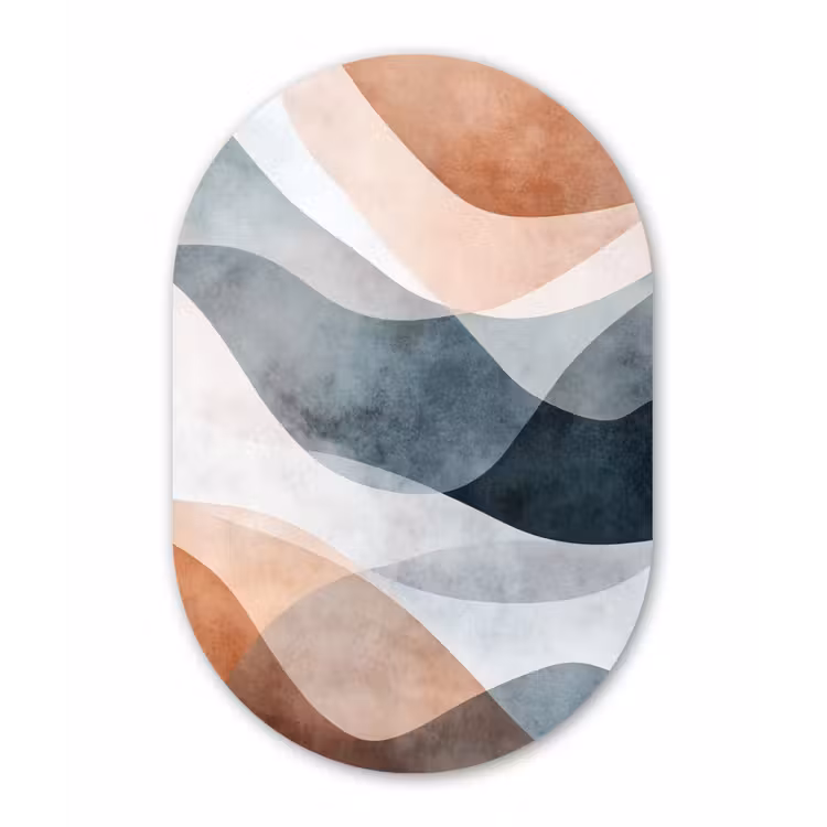 Abstract - Golven - Blauw Wandcirkel Ovaal Aluminium middel -3d