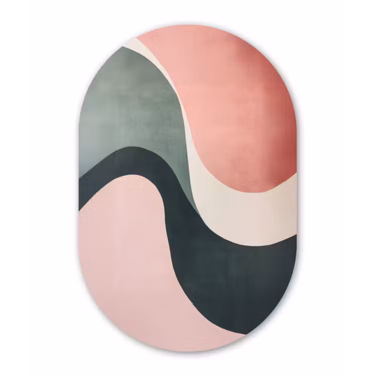 Abstract - Golven - Sierlijk - Roze Wandcirkel Ovaal Aluminium middel -3d